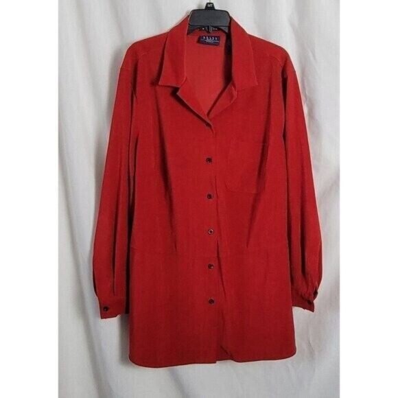 Liz Claiborne 3X Crazy Horse Red button up velour blouse long sleeves top EUC - Picture 1 of 8